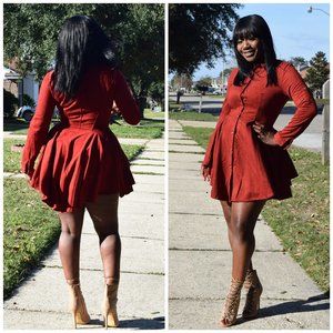 Burgundy Suede Skater Dress